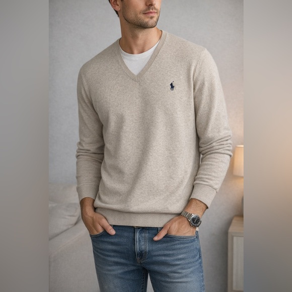 Polo Ralph Lauren Other - Polo Ralph Lauren Oatmeal Pima Cotton V-Neck Sweater XL